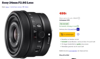 Sony lens FE 24 mm F2.8 G voor €499 bij bol