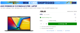 ASUS Vivobook Go 15 E1504FA-NJ1278W 15.6" Ryzen 5 laptop voor €419 bij Azerty