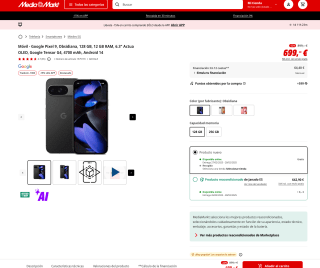 Google Pixel 9 Obsidiana 128GB 12GB RAM 6.3" Actua OLED Google Tensor G4 4700 mAh Android 14 por solo 664€