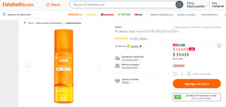 Protector solar Isdin Hydro Oil FPS 30 de 200 ml por $13.643