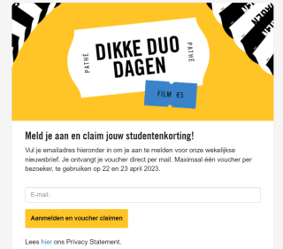 Als student voor €5 naar Pathe op 22 en 23 april