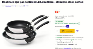 Coolinato 3pc pannen set (20cm,24,cm,28cm) voor €65 bij bol.com