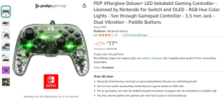 PDP AfterGlow Nintendo Switch Controller voor €17,49 bij Amazon