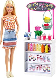 Barbie Puesto de Smoothies Muñeca rubia con accesorios por 18,80€.
