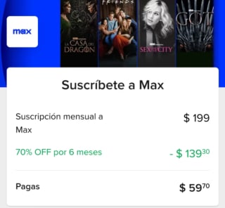 70% de descuento en HBO Max por 6 meses con Meli+