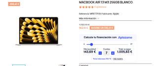 MacBook Air 13" Chip M2 8GB 256GB por 962,15€