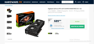 Gigabyte GeForce RTX 4070 SUPER WINDFORCE OC 12G à 689,95€