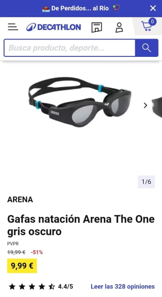 Arena the One Gafas de natación por 9,99€.