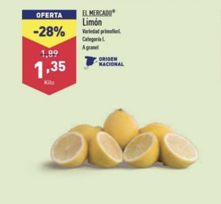 Limón a granel - Aldi por 1,35€/KG