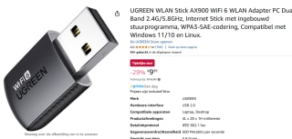 UGREEN WLAN Stick AX900 WiFi 6, primaire WLAN-adapter voor €9,99 bij Amazon