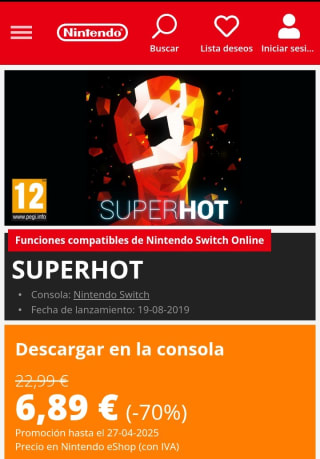 Superhot Nintendo Switch por 6,89€.