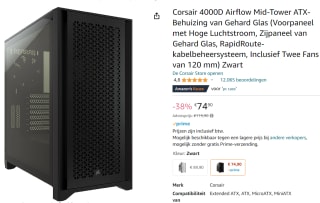 Corsair 4000D AIRFLOW Tempered Glass midi tower behuizing voor €74,90 bij Amazon.nl
