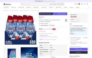 Finish Gel All in 1 Max Power para lavavajillas 5 paquetes 50 lavados por 33,87€