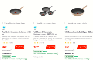 Tot 30% korting op op keramische pannen van Tefal bij Bol.com