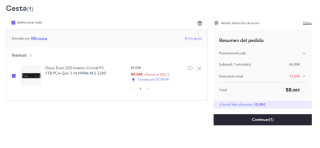 Disco Duro SSD Interno Crucial P3 1TB PCIe Gen 3 x4 NVMe M.2 2280 por 50€