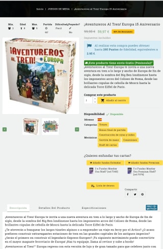 Juego de mesa Aventureros al tren Europa 15 aniversario por 59,97€