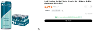 2 Packs de 24 Latas de 25cl de Red Bull Tónica Organics Bio por 13.98€