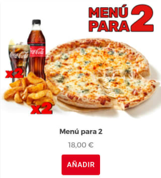 2 Pizza Medianas con 2 Bebidas y 2 complementos por 18€ de Telepizza