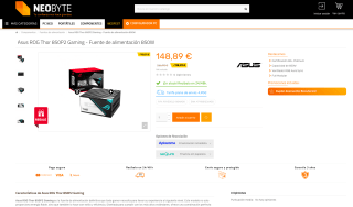 Fuente de alimentación modular Asus ROG Thor 850P2 80+Platinum por 148,89€