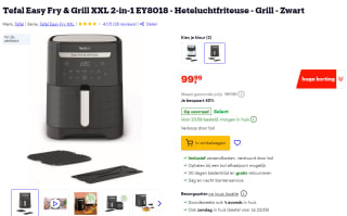Tefal Easy Fry & Grill XXL 2-in-1 EY8018 airfryer voor €69,99 na cashback