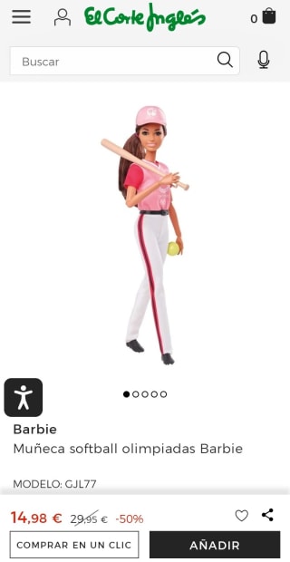 Muñeca softball olimpiadas Barbie por 14,98€.