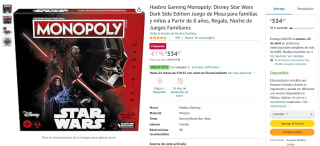 Monopoly: Disney Star Wars Dark Side Edition por $334 en Amazon
