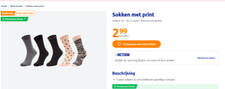 5 paar sokken in verschillende printjes voor €2,99 bij de Action