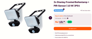 Set van 2 Stanley Frosted 10W buitenlampen met PIR-sensor voor €19,95 bij Ibood