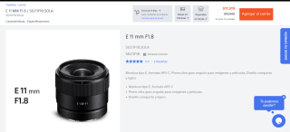 Lente Sony E 11 mm F1.8 por $11,519 en Sony