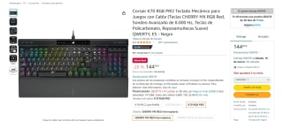 Teclado Corsair K70 RGB PRO por 144€