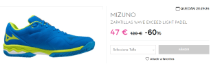 Zapatillas de Padel para Hombre Mizuno WAVE EXCEED LIGHT PADEL por 47€