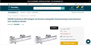 Mitigeur thermostatique pour douche Grohe Grohtherm 800 Cosmopolitan à 79€