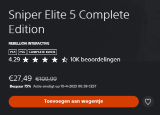 Sniper Elite 5: Complete Edition voor €27,39 in de Playstation Store