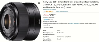 Sony 35mm 1.8 (SEL35F18.AE) voor €299 bij Amazon