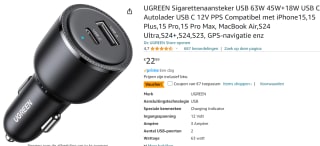 UGREEN 69W Type C PD PPS 2.0 Snellader voor in de auto €15,99 bij Amazon