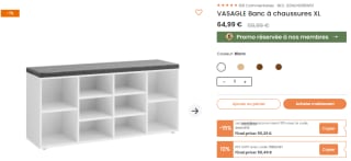 Banc à chaussures XL Vasagle LHS010W01 à 64,99€