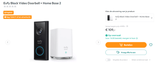 Eufy Security videodeurbel draadloos 2K HD-resolutie op batterij met Homebase 2 voor €109 bij Art & Craft