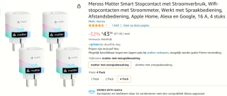 4-pack Meross Matter Slimme stekker met Stroomverbruik meter voor €43,99 bij Amazon