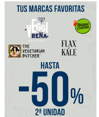 -50% descuento en la segunda unidad en comida vegetal