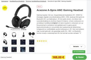 AceZone A-Spire ANC over-ear gaming headset voor €169 bij Proshop
