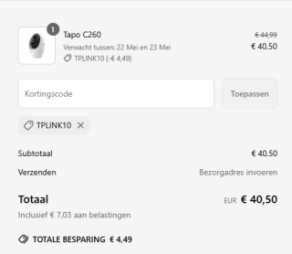 TP-link Tapo C260 4K 8MP Beveiligingscamera voor €40,50 dmv code in de tplinkstore