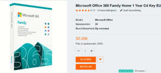 Microsoft 365 Family - 1 jaar abonnement voor €50 bij Gamers-outlet