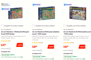 Tot 32% korting op geselecteerde puzzels van o.a. Jan van Haasteren en Wasgij bij Bol.com