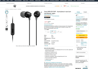 Auriculares Sony MDR-EX15AP in-ear con micrófono Negro por solo 4,70€