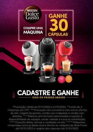 Compre Máquina da Dolce Gusto e ganhe 30 cápsulas gratuitamente