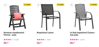 Alle tuinstoelen 1+1 gratis bij Leenbakker
