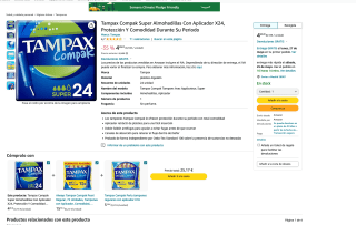 24 Tampax Compak Super Almohadillas con Aplicador por 4,26€