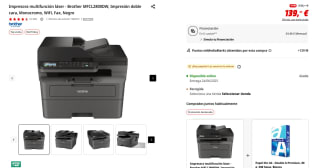Impresora multifunción láser Brother MFCL2800DW, Impresión doble cara, Monocromo, WiFi, Fax por 139€