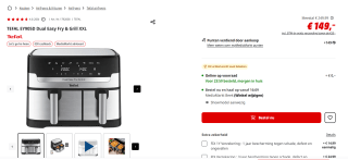 Tefal Dual Easy Fry & Grill EY905B - Heteluchtfriteuse - 2700W - 8,3L voor €119 na cashback bij de mediamarkt
