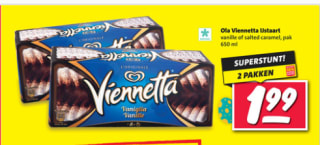 2 verpakkingen Viennetta 2 voor €1,99 bij Nettorama